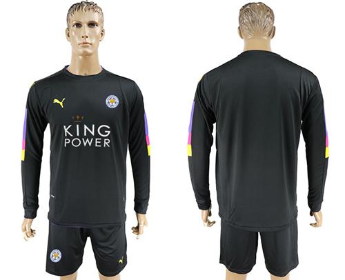 Leicester City Blank Black Goalkeeper Long Sleeves Soccer Club Jersey - Click Image to Close